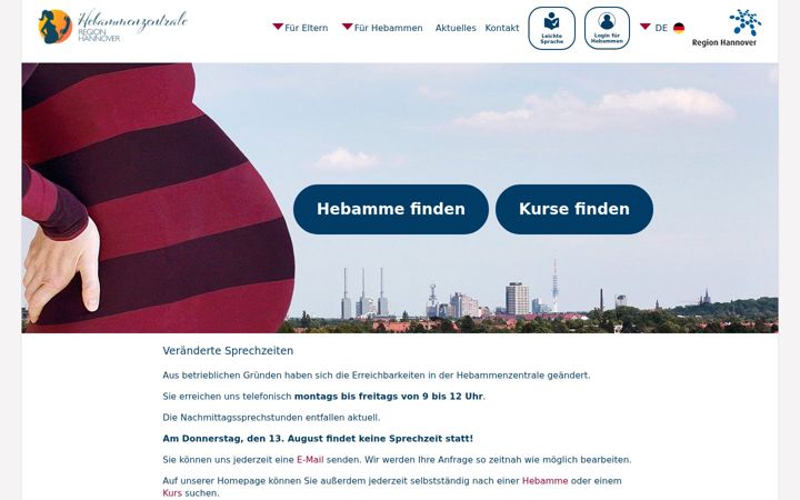 Screenshot of hebammenzentrale-region-hannover.de