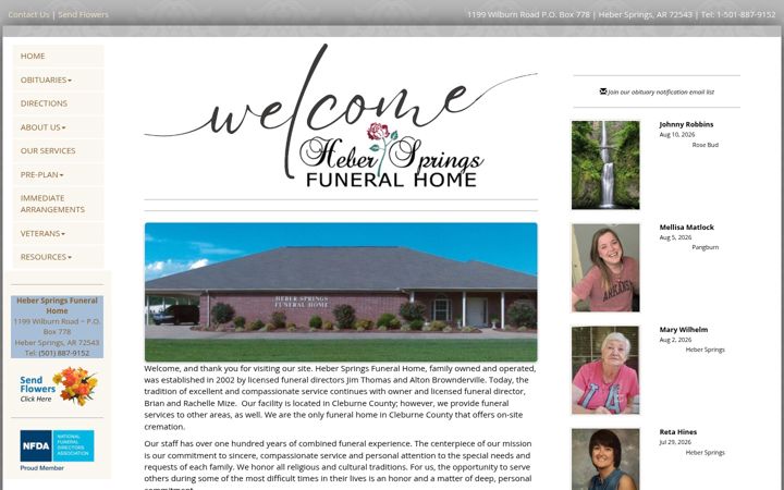 Screenshot of heberspringsfuneralhome.com