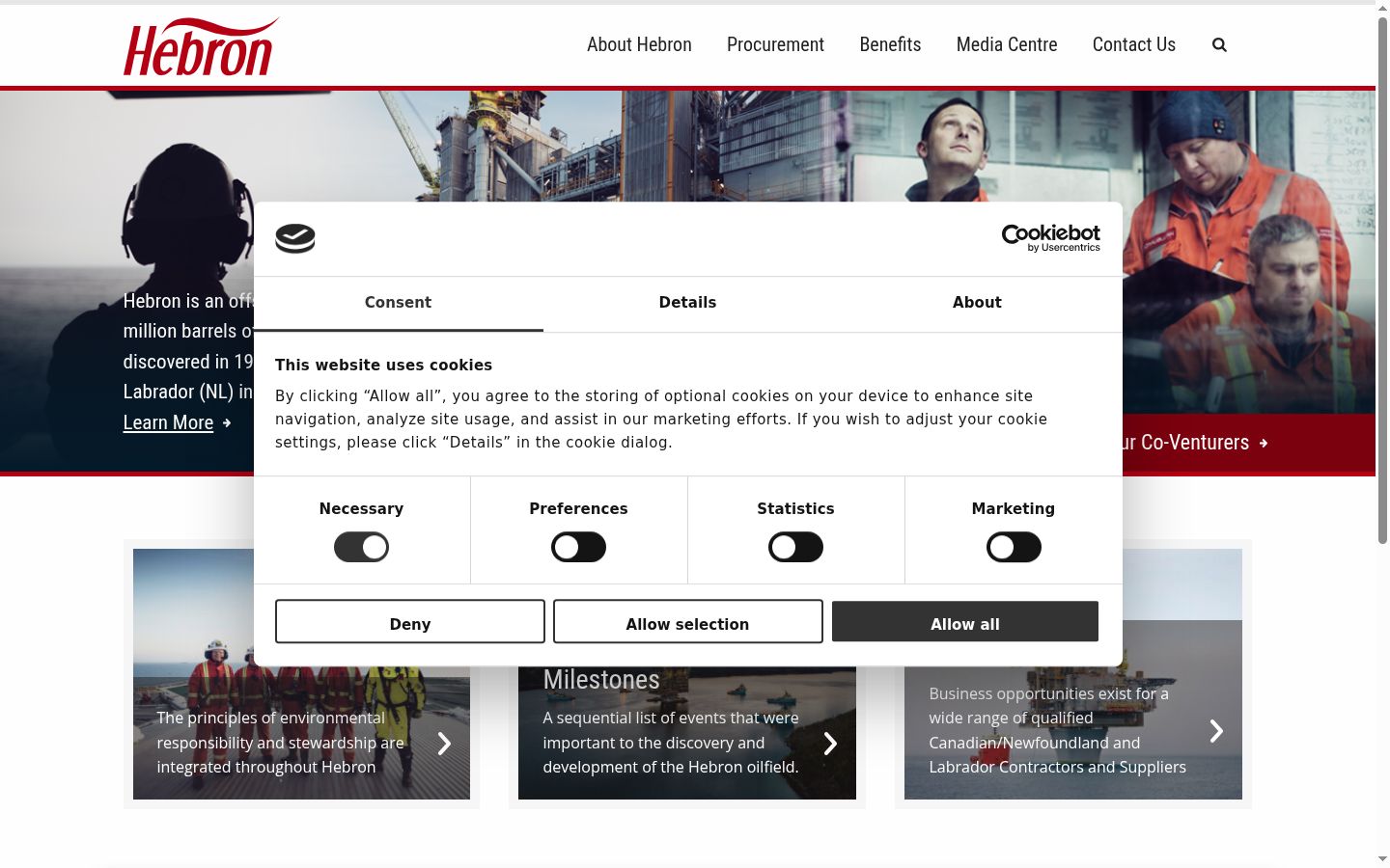 Screenshot des Einwilligungsbanners vor jeglicher Interaktion