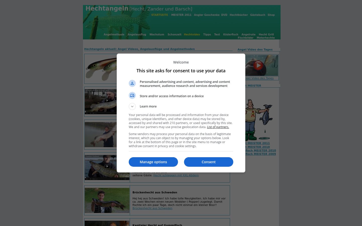 Screenshot des Einwilligungsbanners vor jeglicher Interaktion