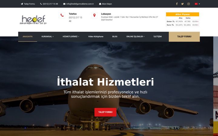 Screenshot of hedefgumrukleme.com.tr