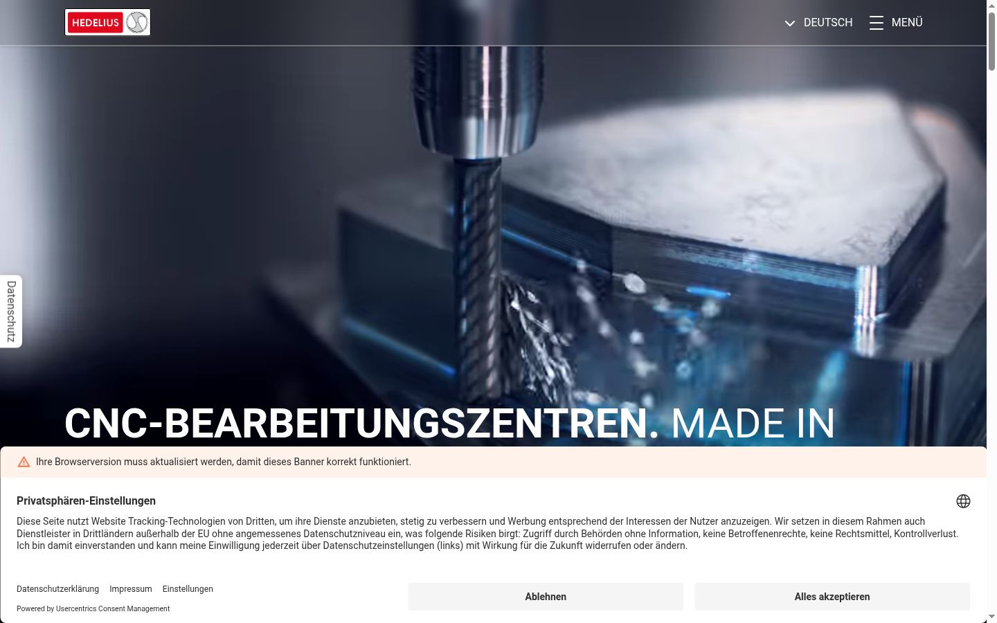 Screenshot des Einwilligungsbanners vor jeglicher Interaktion