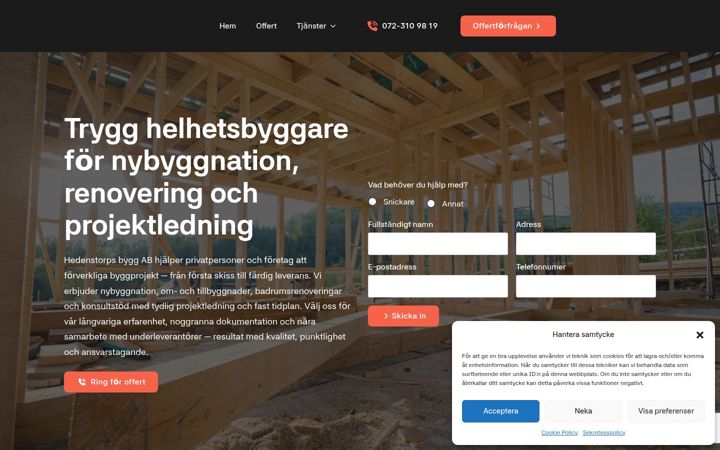 Screenshot of hedentorpsbygg.se
