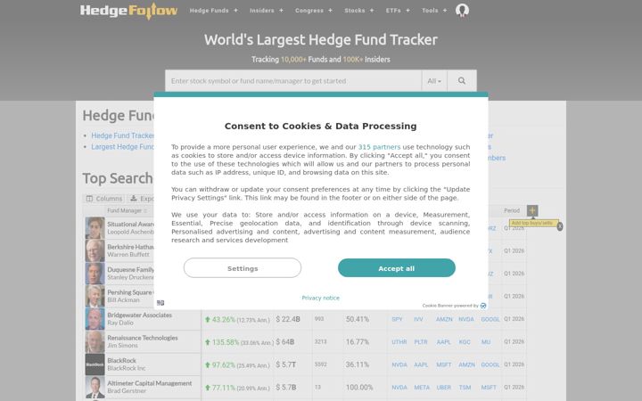 Screenshot of hedgefollow.com