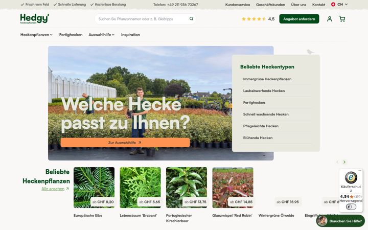 Screenshot of hedgy-heckenpflanzen.ch