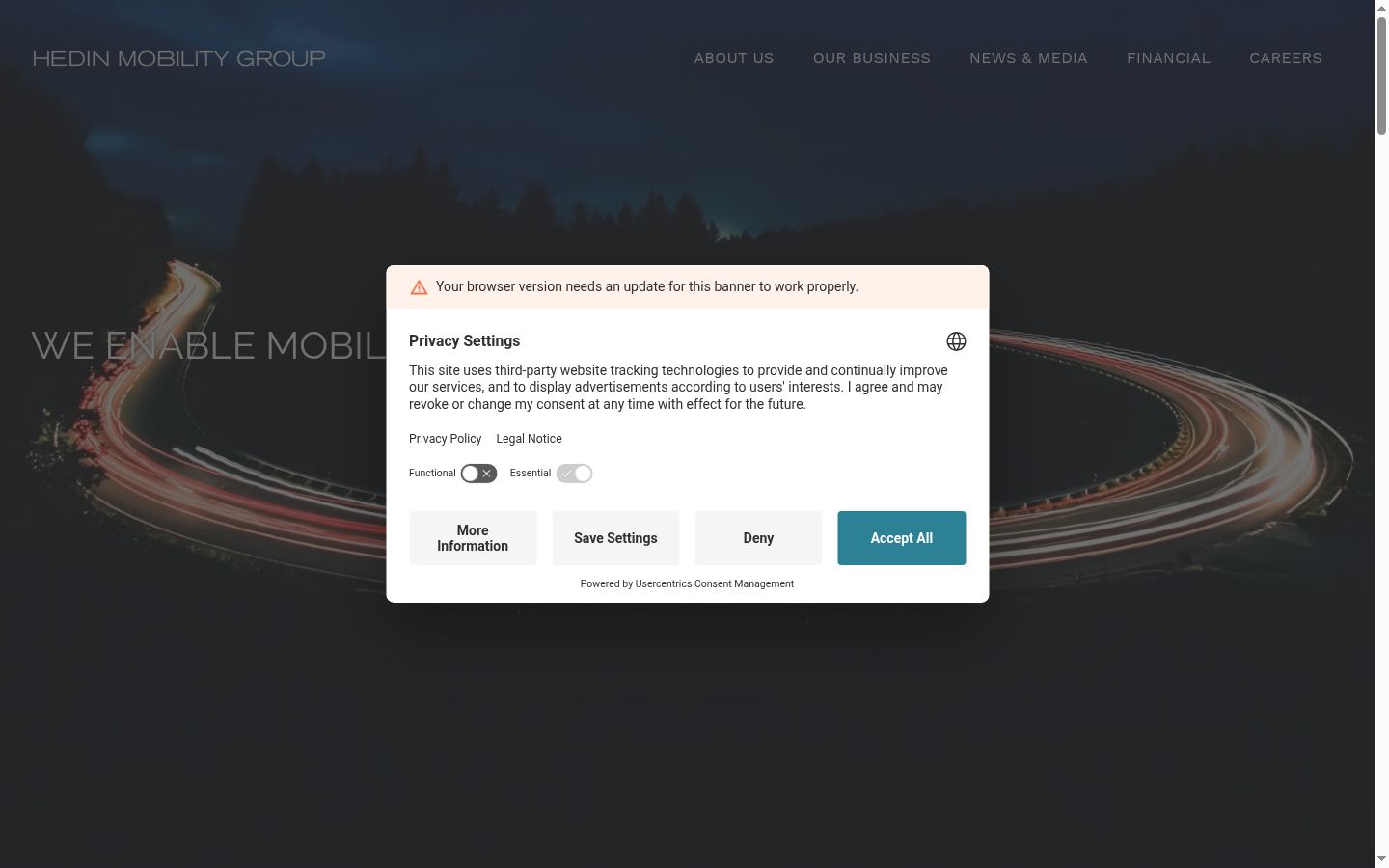 Screenshot of the consent banner shown before any interaction