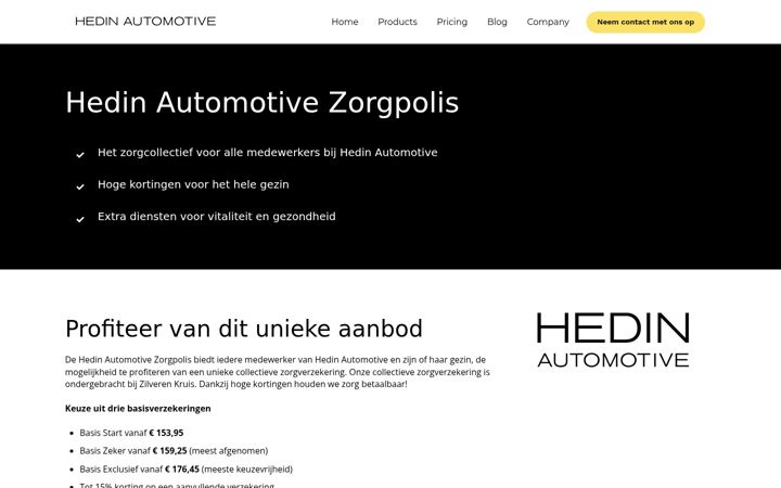 Screenshot van hedinzorgpolis.nl
