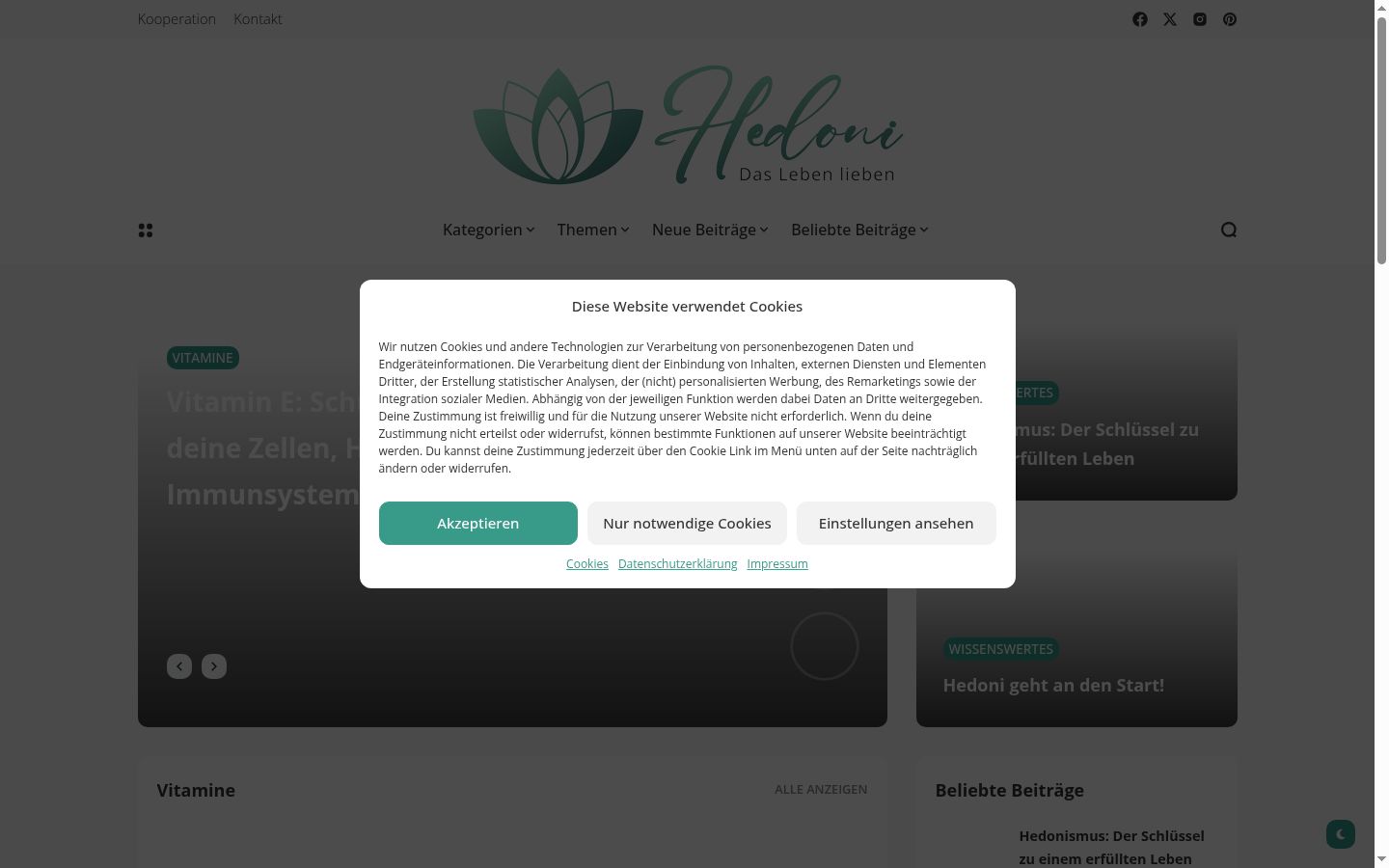 Captura de ecrã do banner de consentimento apresentado antes de qualquer interação