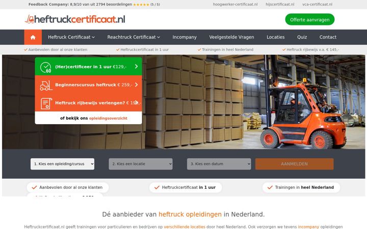 Screenshot of heftruckcertificaat.nl