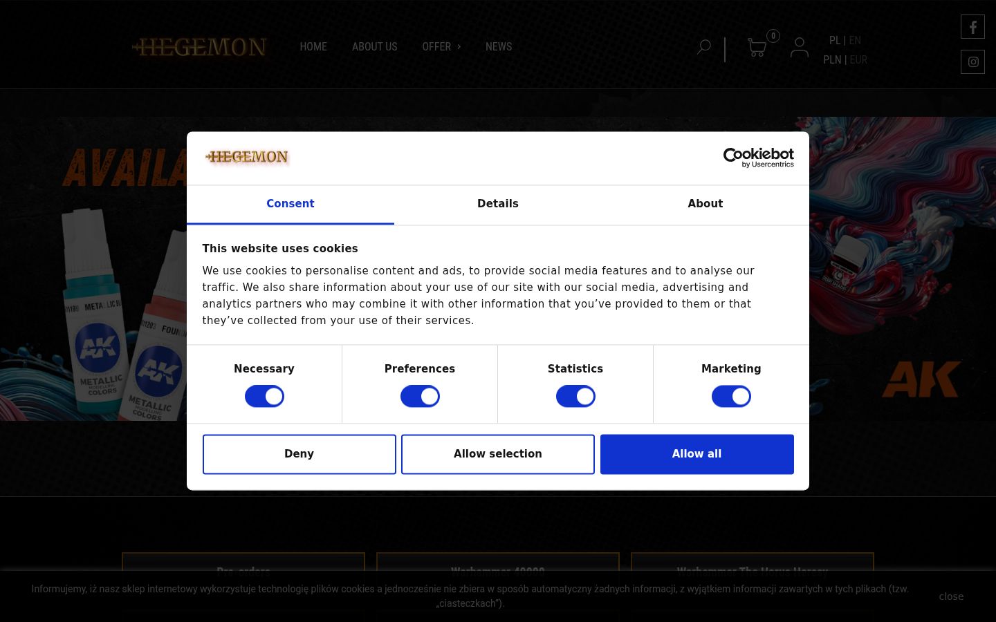 Screenshot del banner di consenso mostrato prima di qualsiasi interazione