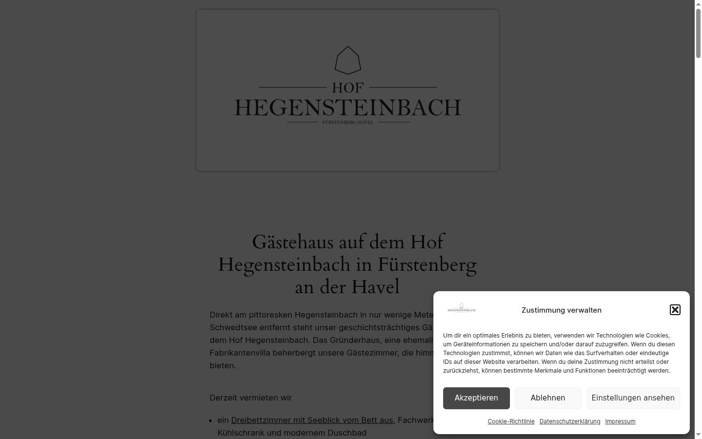 Screenshot des Einwilligungsbanners vor jeglicher Interaktion