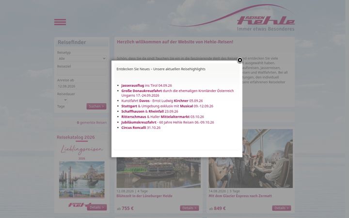 Screenshot of hehle-reisen.com