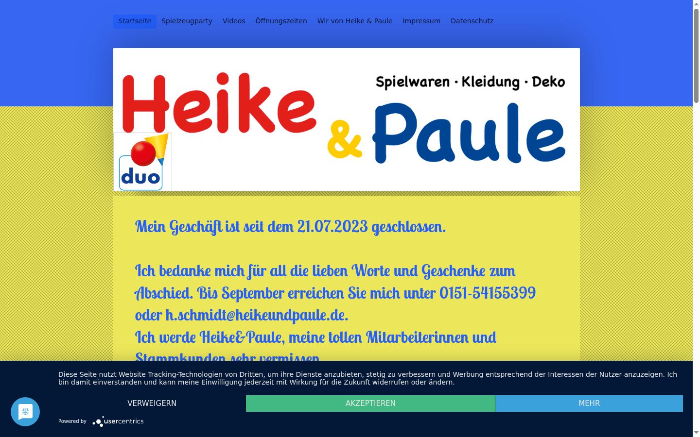 Screenshot des Einwilligungsbanners vor jeglicher Interaktion