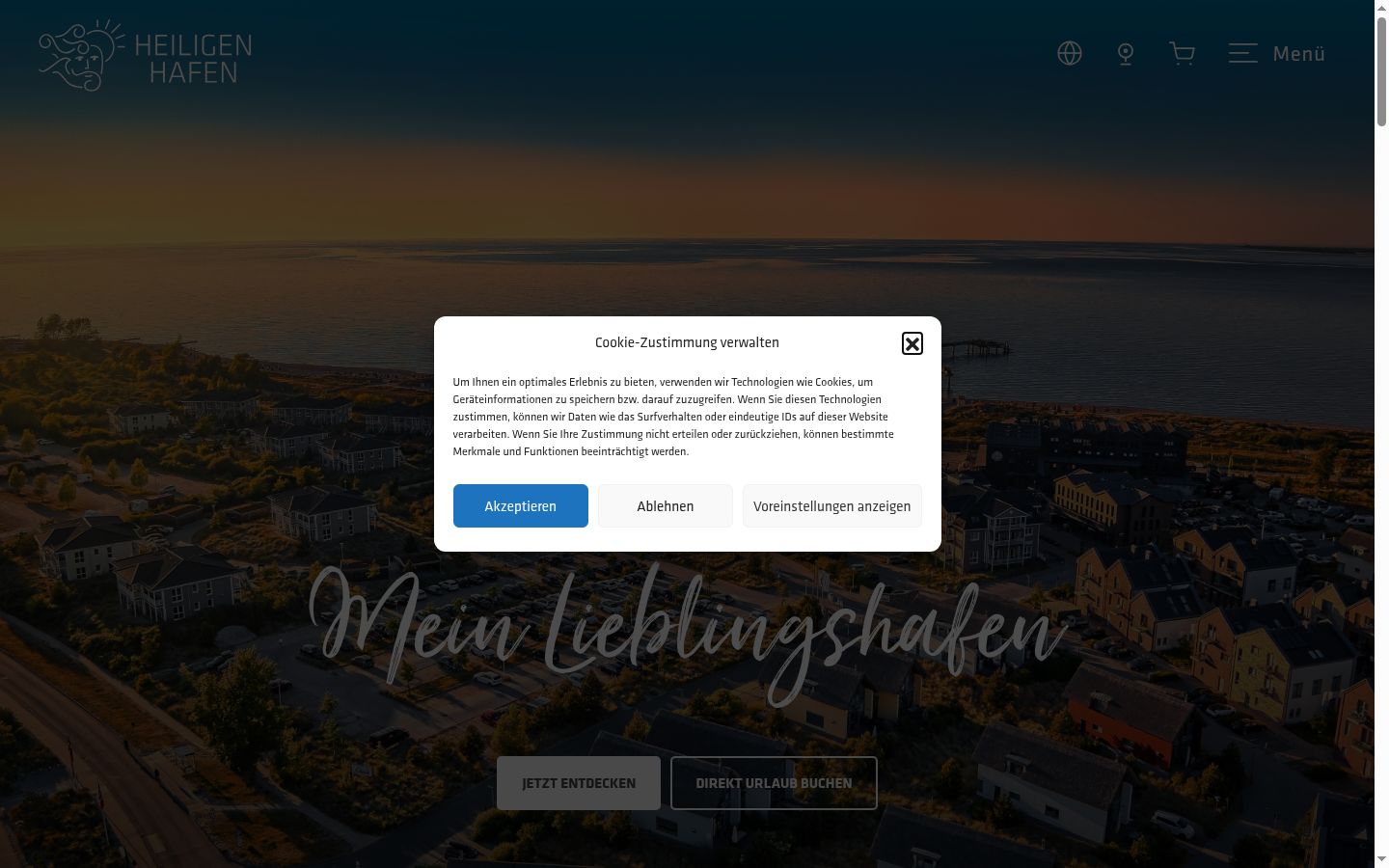 Screenshot del banner di consenso mostrato prima di qualsiasi interazione