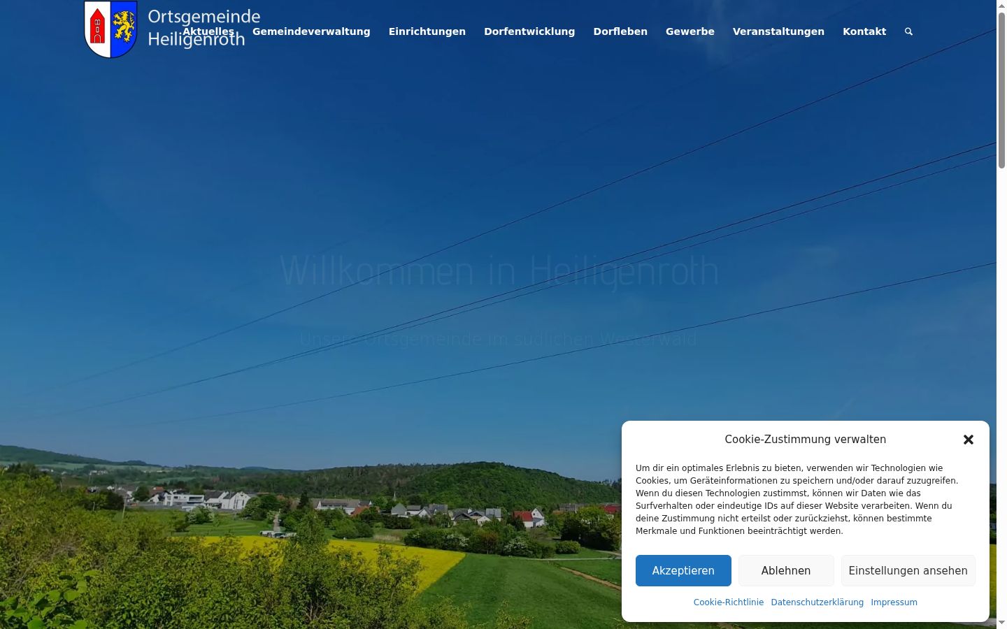 Screenshot des Einwilligungsbanners vor jeglicher Interaktion