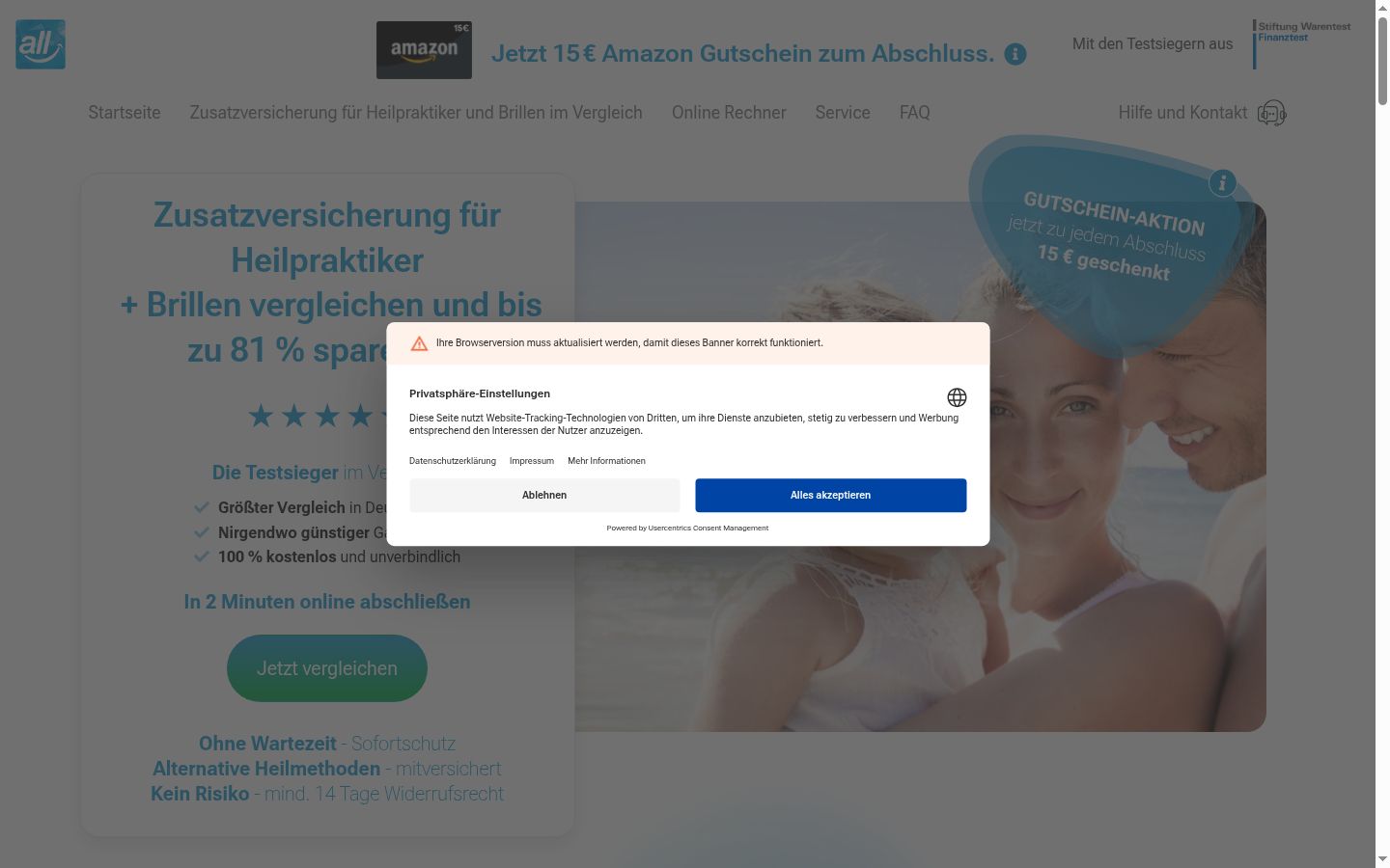 Screenshot del banner di consenso mostrato prima di qualsiasi interazione