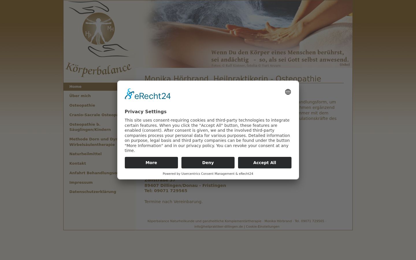 Screenshot des Einwilligungsbanners vor jeglicher Interaktion