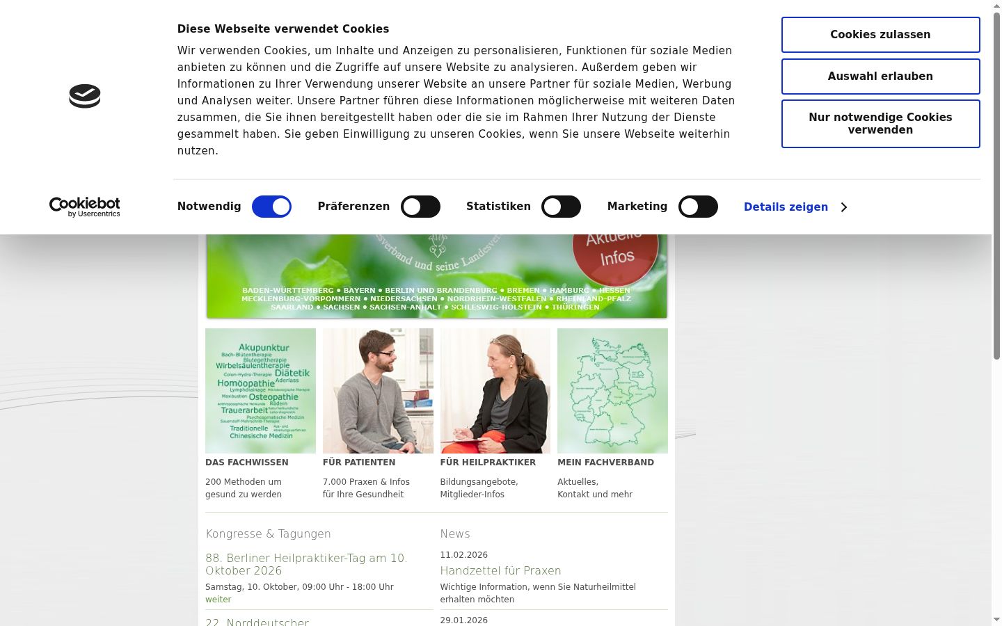 Screenshot des Einwilligungsbanners vor jeglicher Interaktion