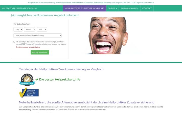 Ekrano kopija heilpraktikerzusatz-versicherung.de