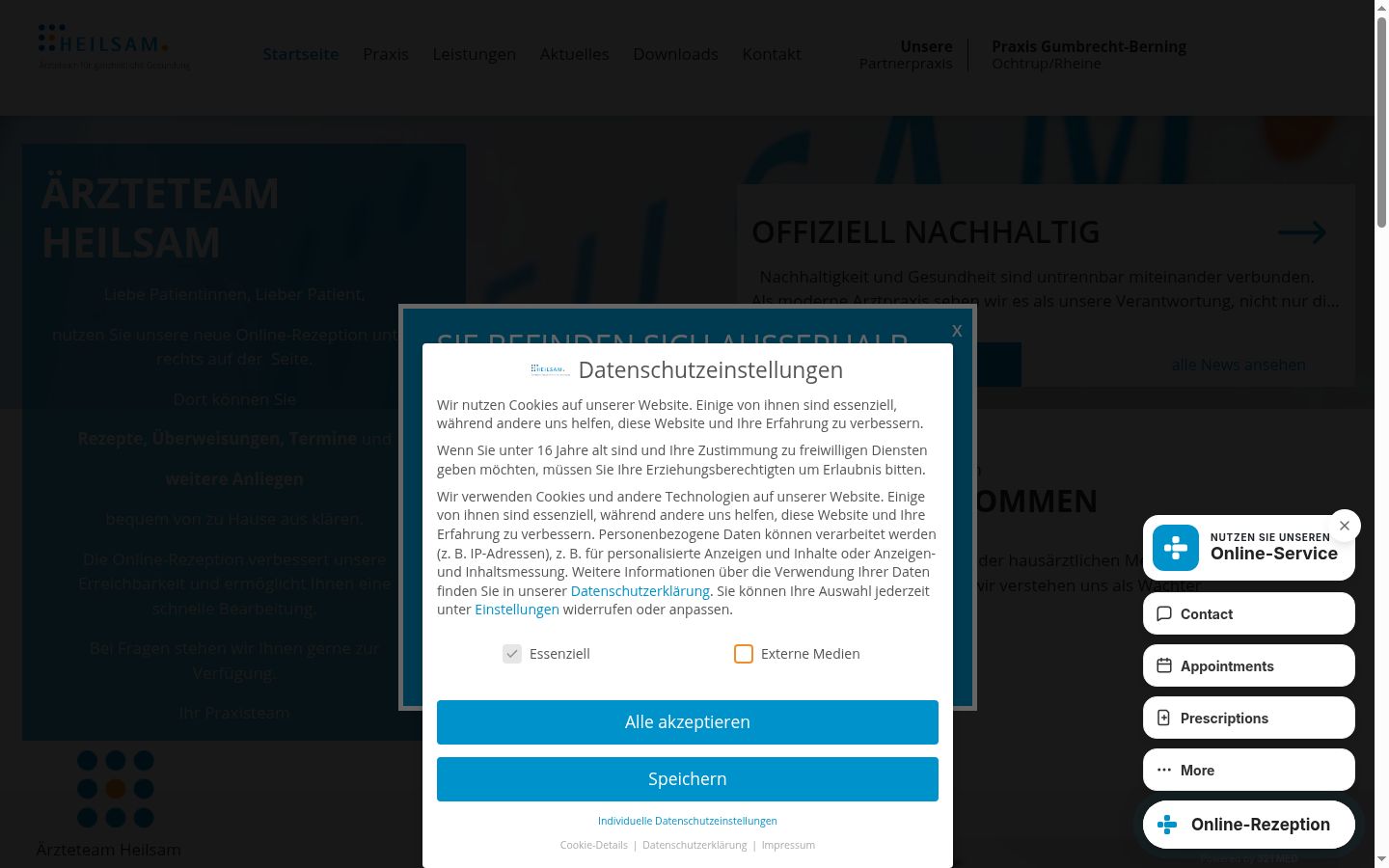 Screenshot des Einwilligungsbanners vor jeglicher Interaktion