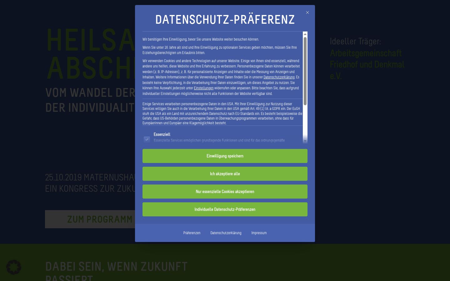 Screenshot del banner di consenso mostrato prima di qualsiasi interazione