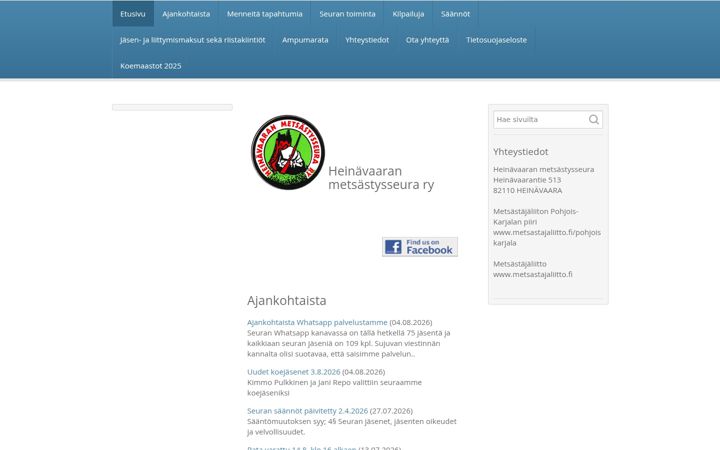 Screenshot of heinavaaranmetsastysseura.fi