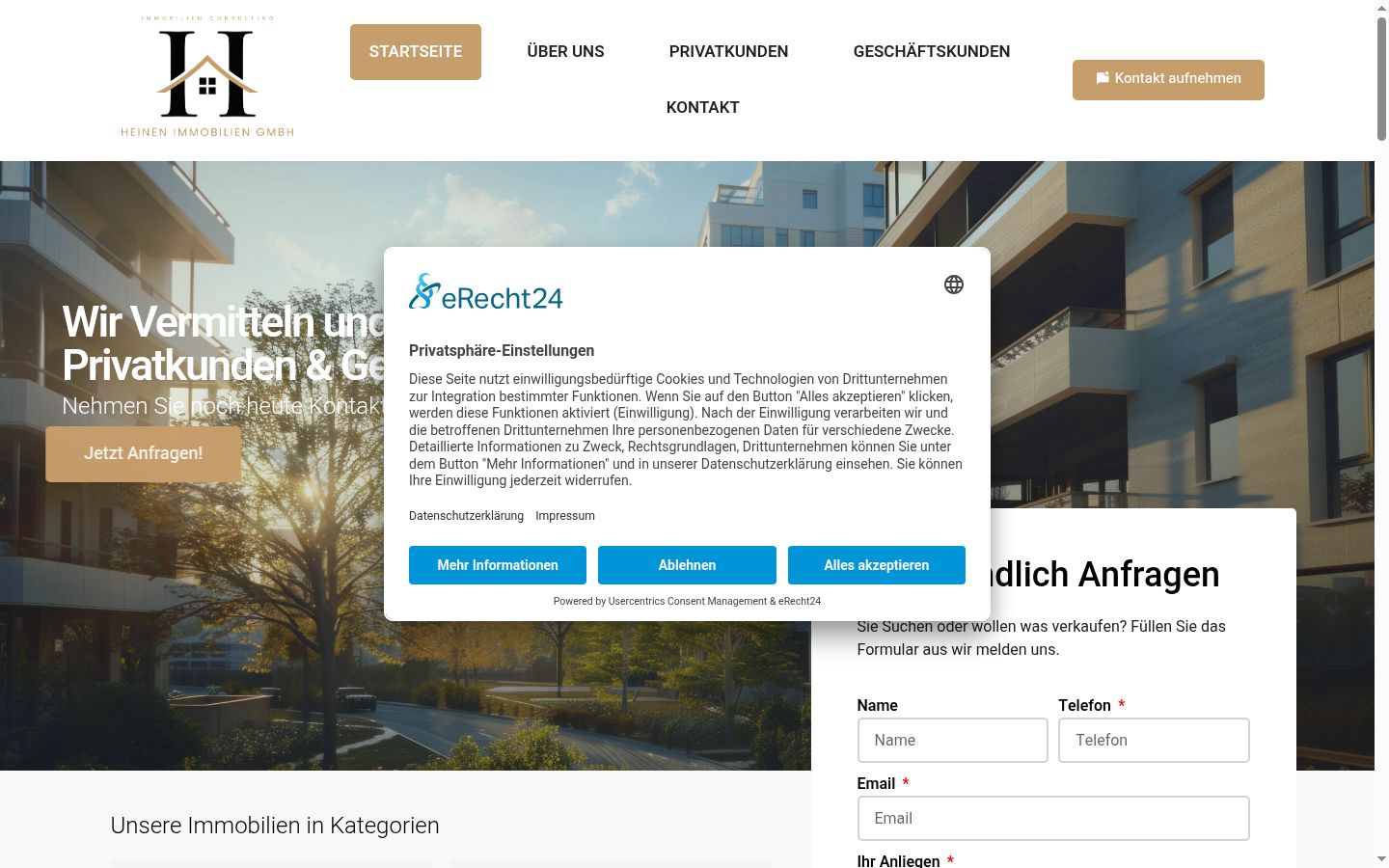 Screenshot des Einwilligungsbanners vor jeglicher Interaktion