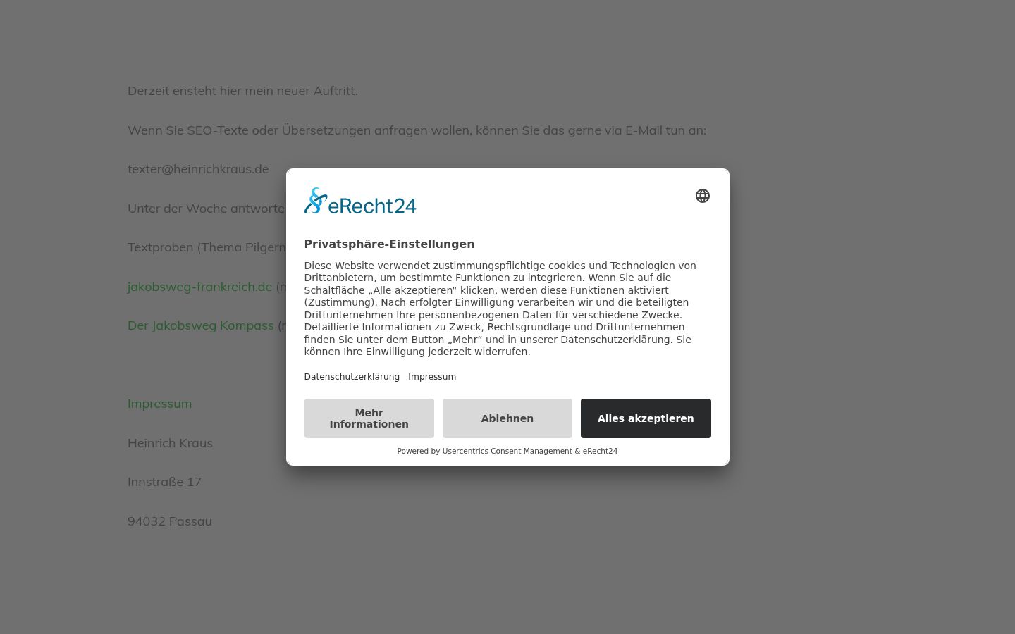 Screenshot des Einwilligungsbanners vor jeglicher Interaktion