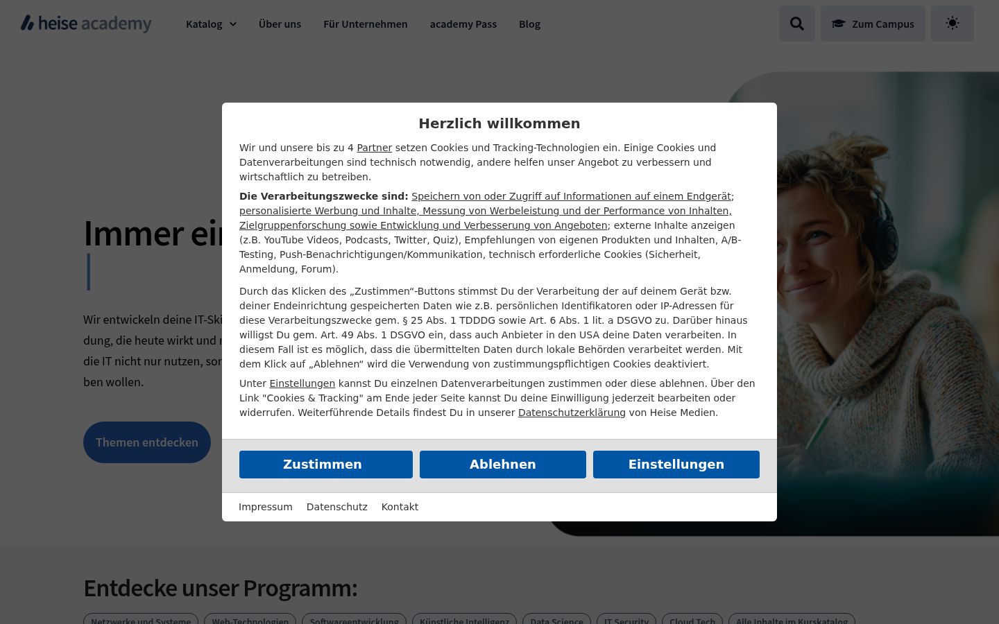 Screenshot del banner di consenso mostrato prima di qualsiasi interazione