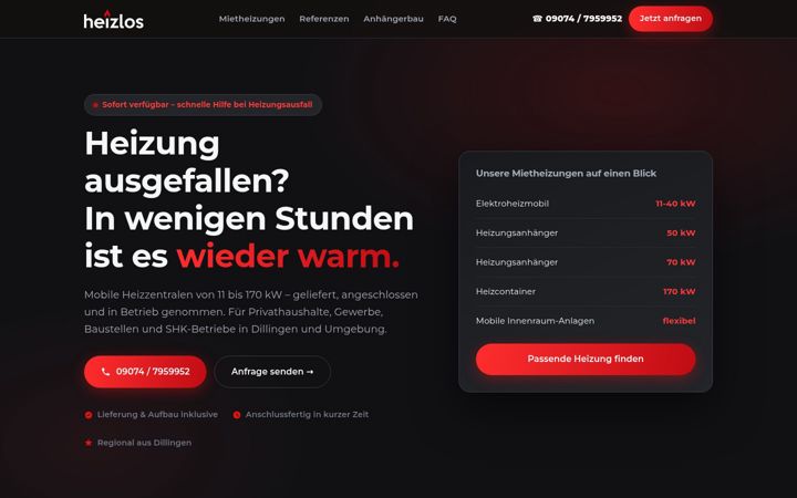 Screenshot of heizlos.de