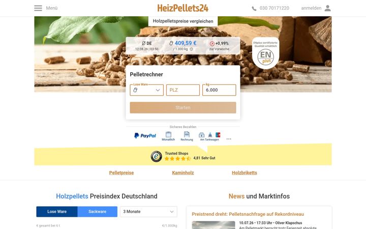 Screenshot of heizpellets24.de
