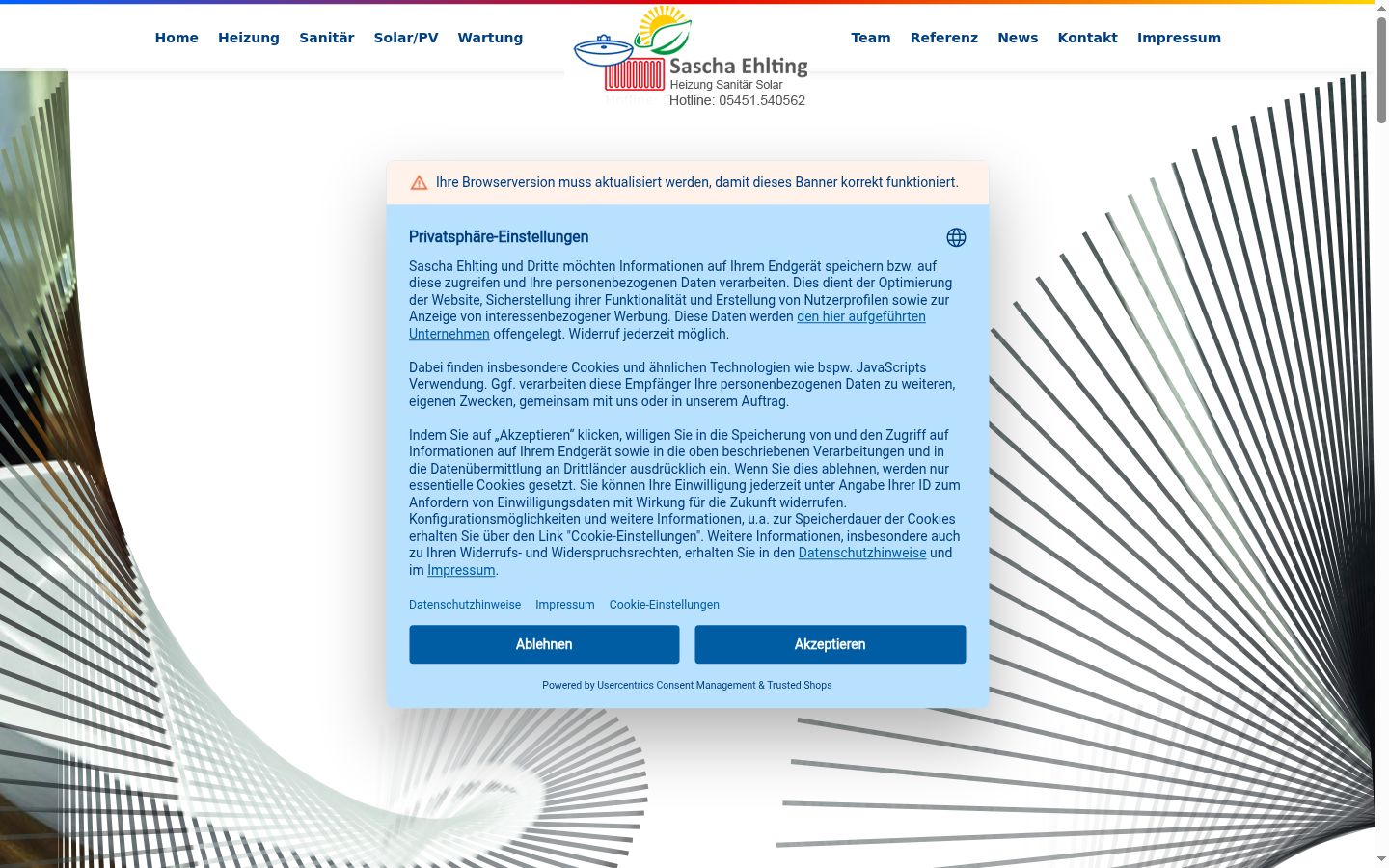 Screenshot del banner di consenso mostrato prima di qualsiasi interazione