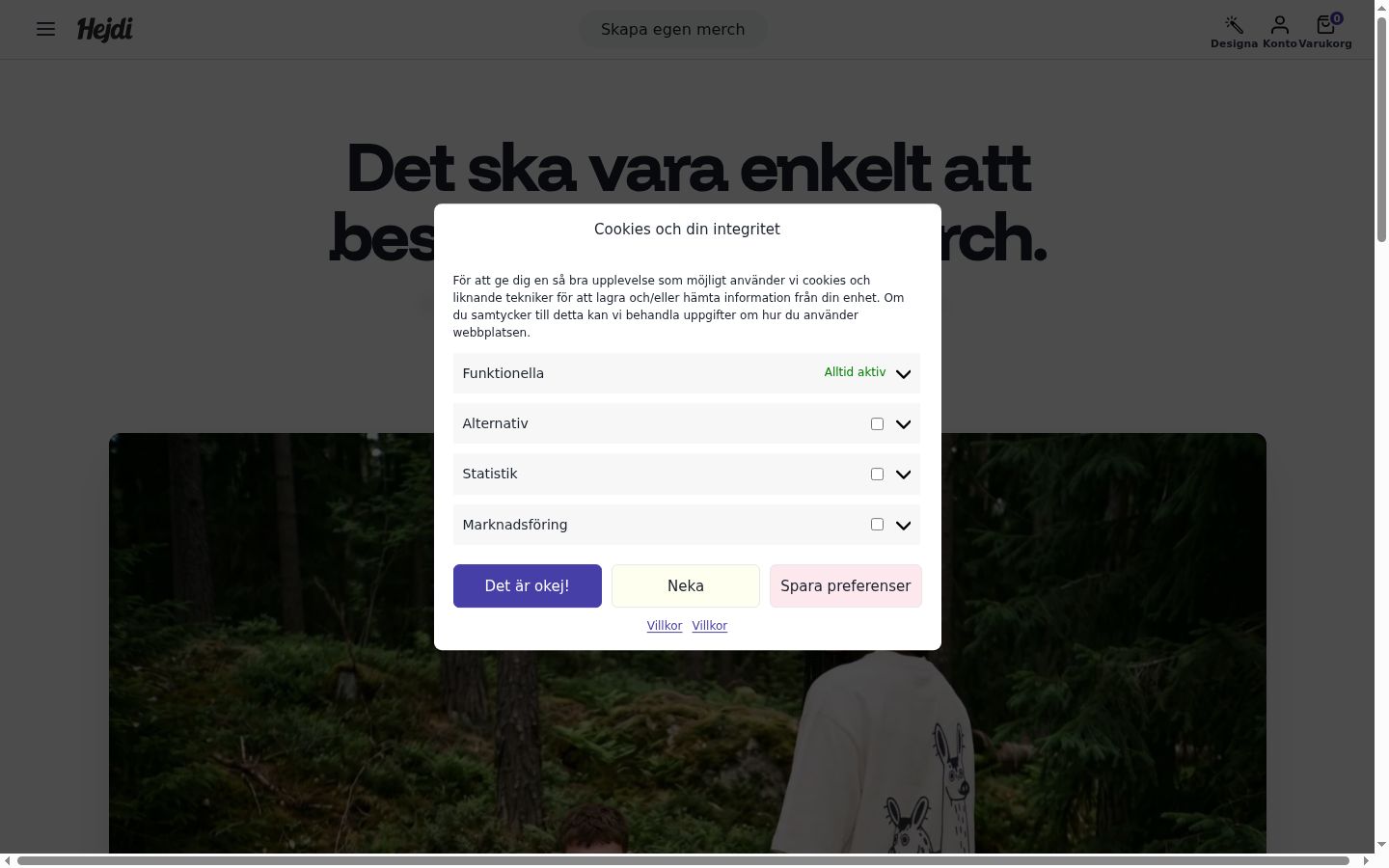 Sutikimo reklamjuostės, rodytos prieš bet kokią sąveiką, ekrano kopija