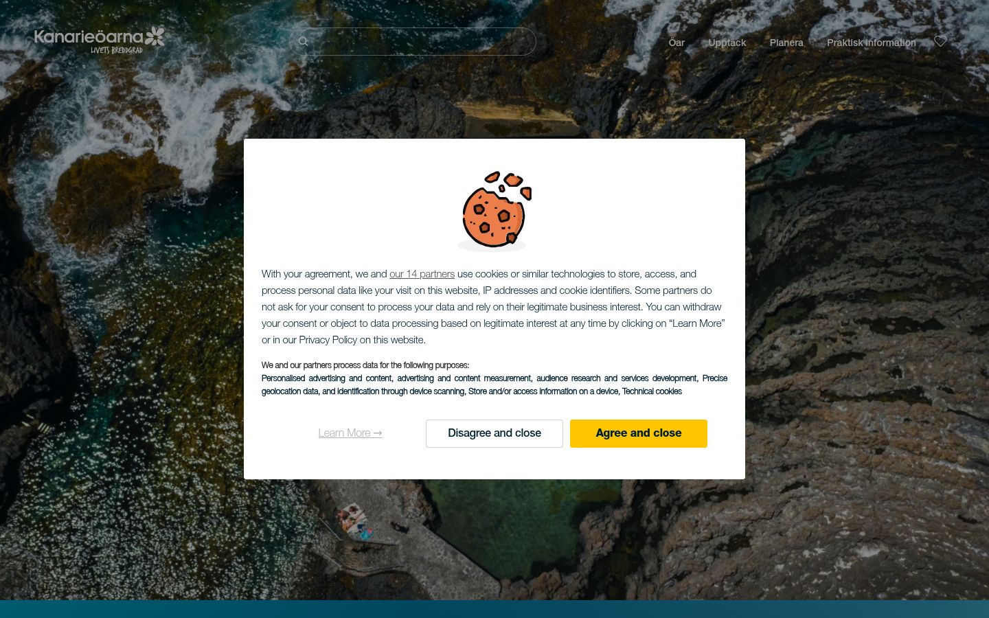 Screenshot del banner di consenso mostrato prima di qualsiasi interazione