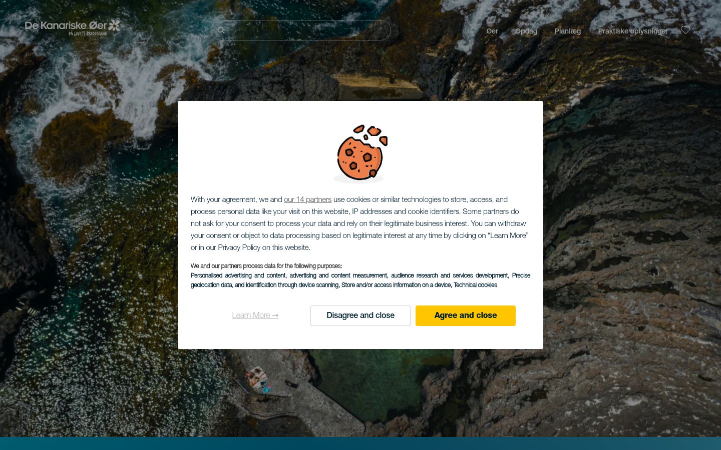Screenshot del banner di consenso mostrato prima di qualsiasi interazione