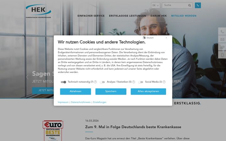 Screenshot of hek.de