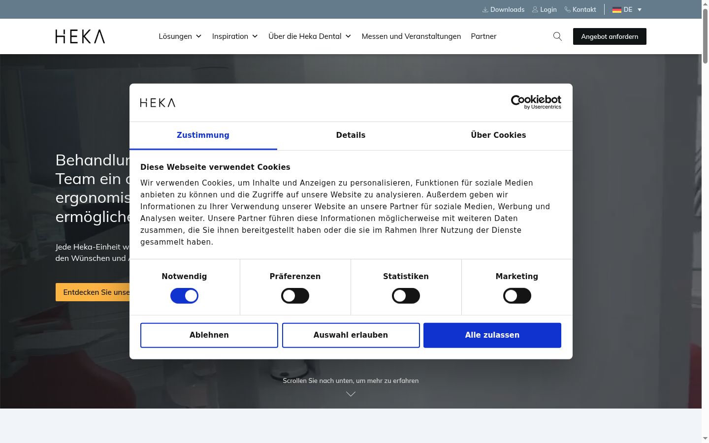 Screenshot del banner di consenso mostrato prima di qualsiasi interazione