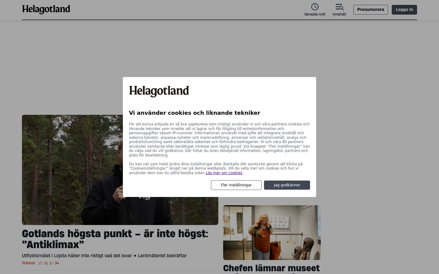 Skærmbillede af samtykkebanneret, som det blev vist før nogen interaktion