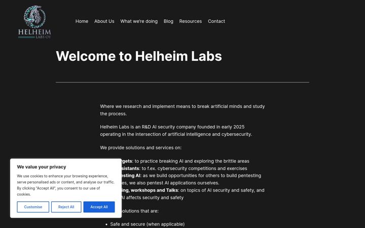 Screenshot of helheimlabs.fi