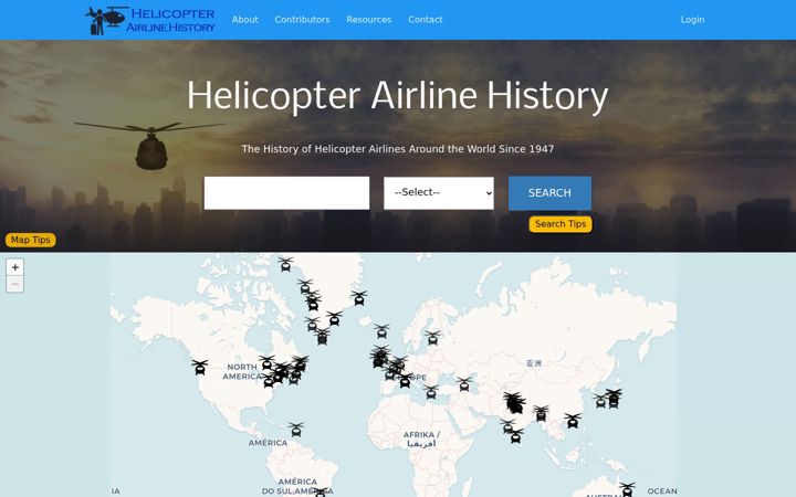 Screenshot of helicopterairlinehistory.com