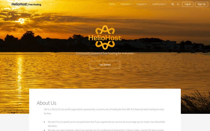 Screenshot of heliohost.org