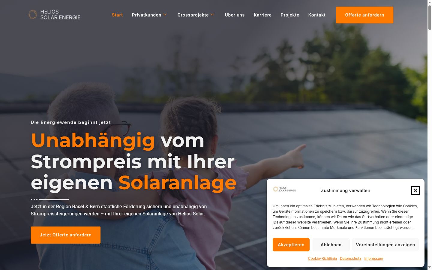 Screenshot des Einwilligungsbanners vor jeglicher Interaktion