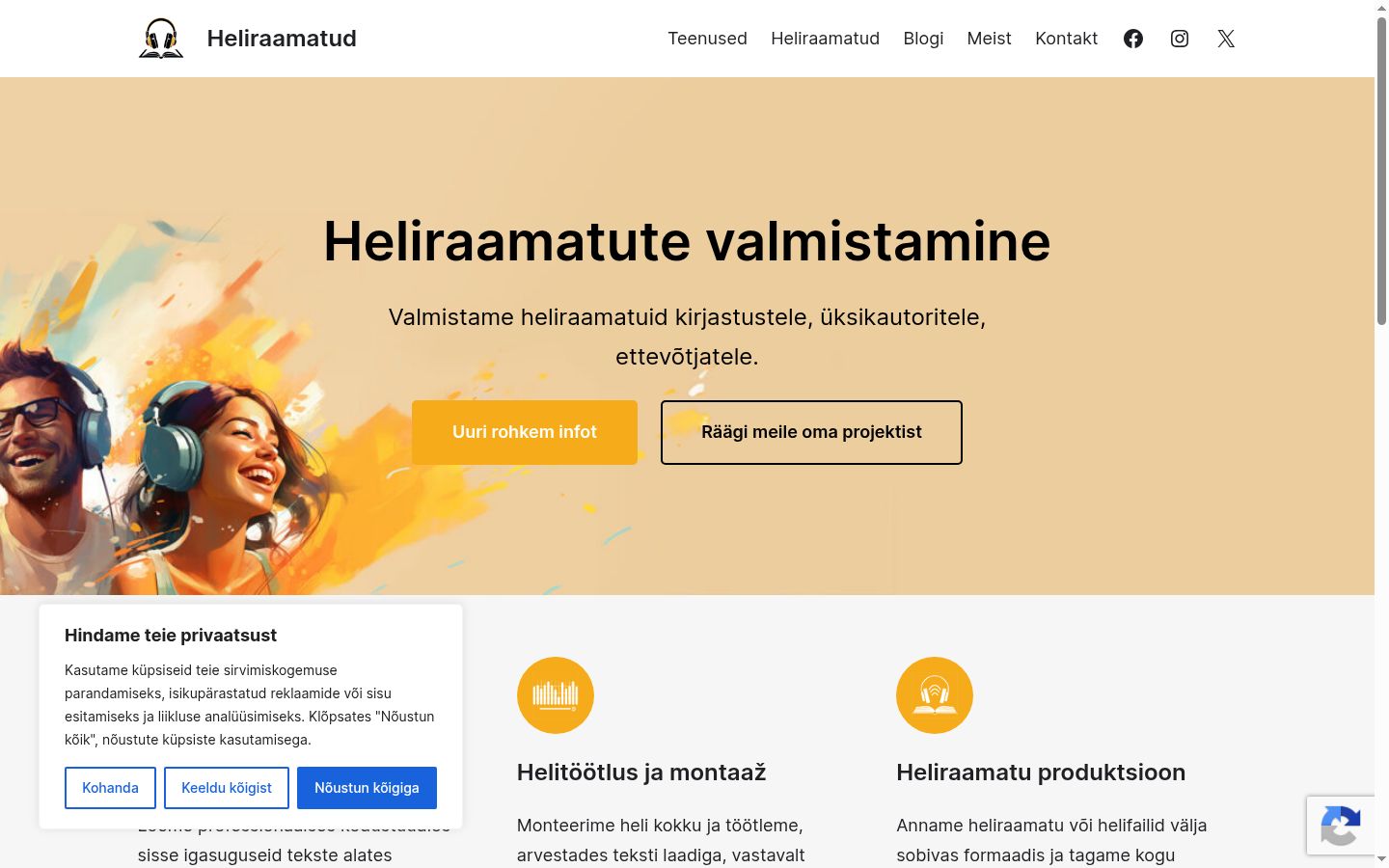 Kuvakaappaus suostumusbannerista, joka näytettiin ennen mitään vuorovaikutusta