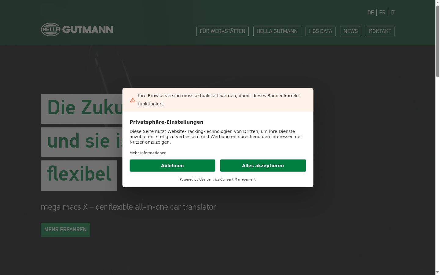 Snimka zaslona bannera za privolu prikazanog prije bilo kakve interakcije