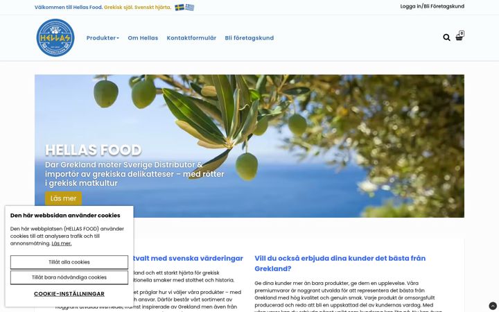 Screenshot of hellasfoodkitchen.se