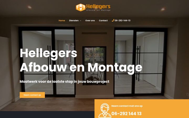 Screenshot of hellegersafbouw.nl