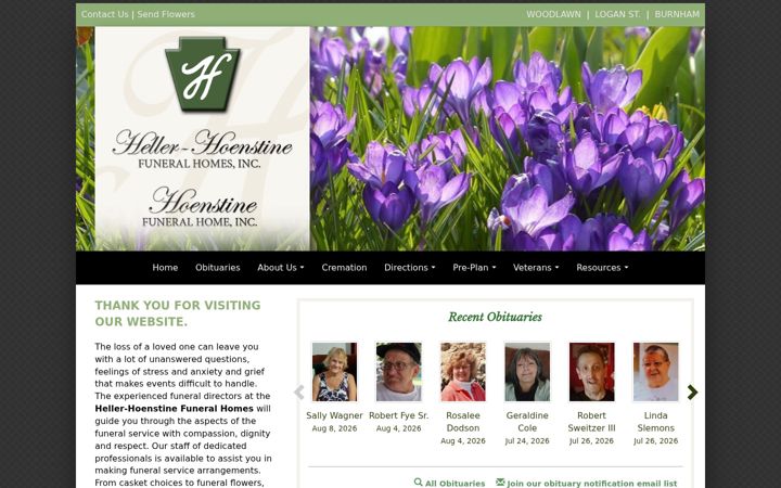 Screenshot of hellerhoenstinefuneralhome.com