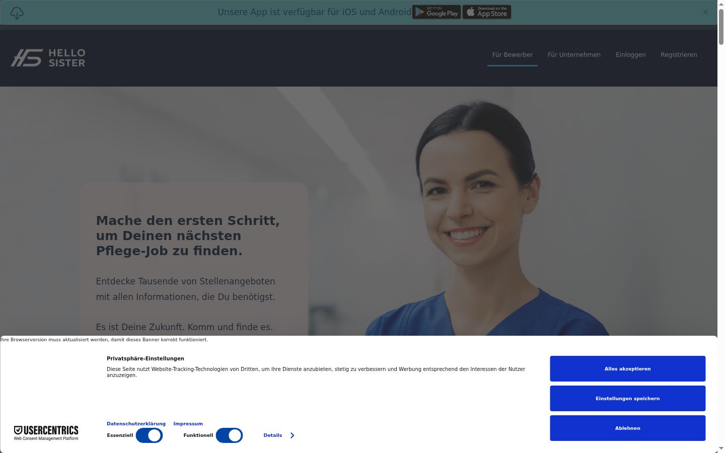 Capture d'écran de la bannière de consentement affichée avant toute interaction