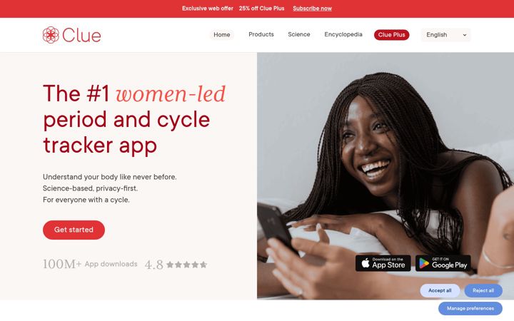 Screenshot of helloclue.com