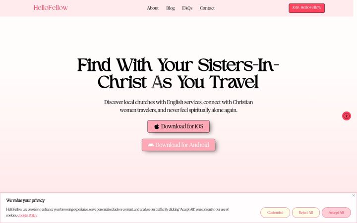 Screenshot of hellofellowapp.com
